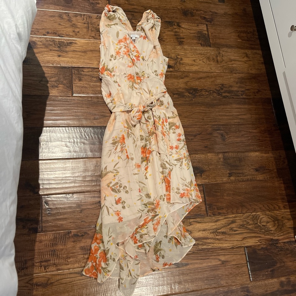 Joie Floral Wrap Dress in Orange and Cream